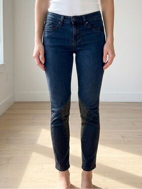 Rock & Republic Kylie Dark Wash Skinny Moto Jeans Inset Panel Black Edgy EUC 6M